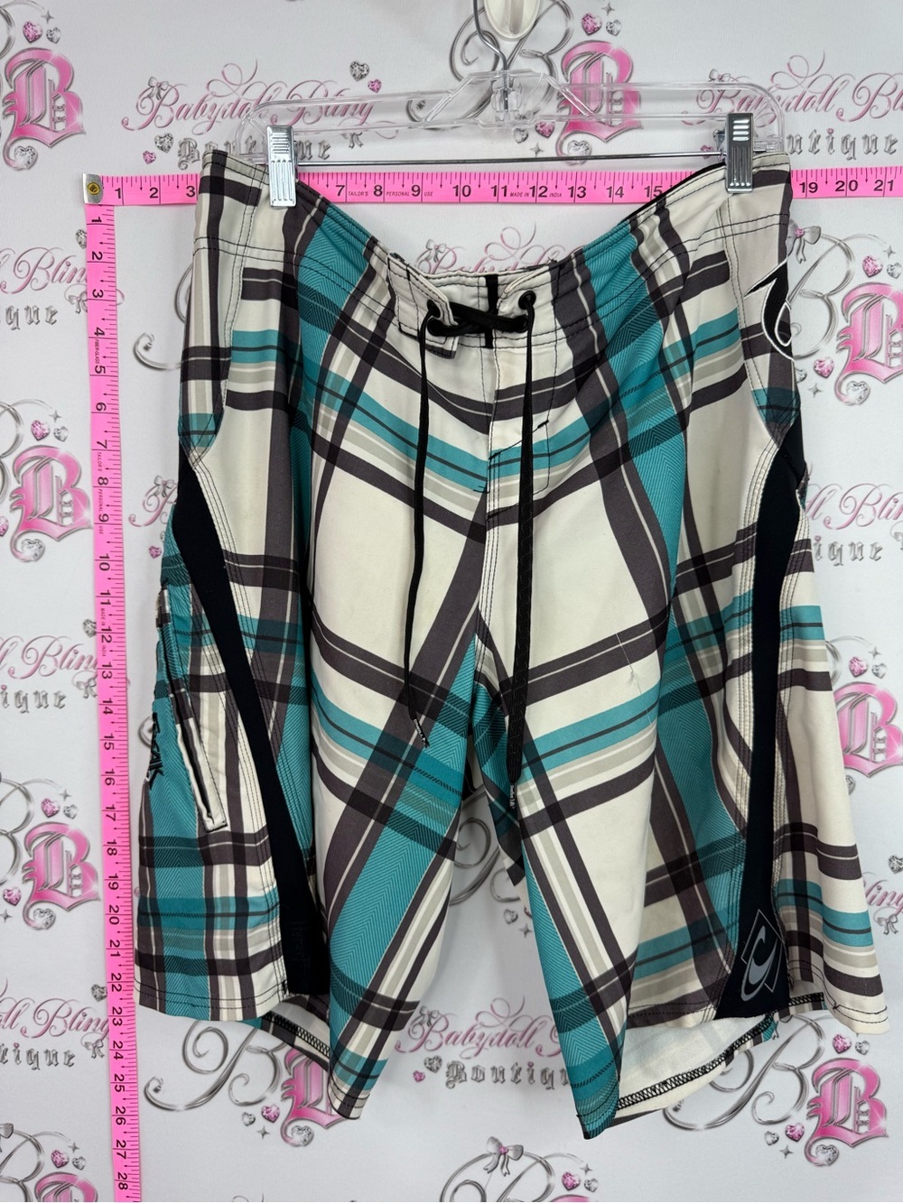 O'Neill super freak shorts rare Men’s Teal and Cream Plaid Boardshorts